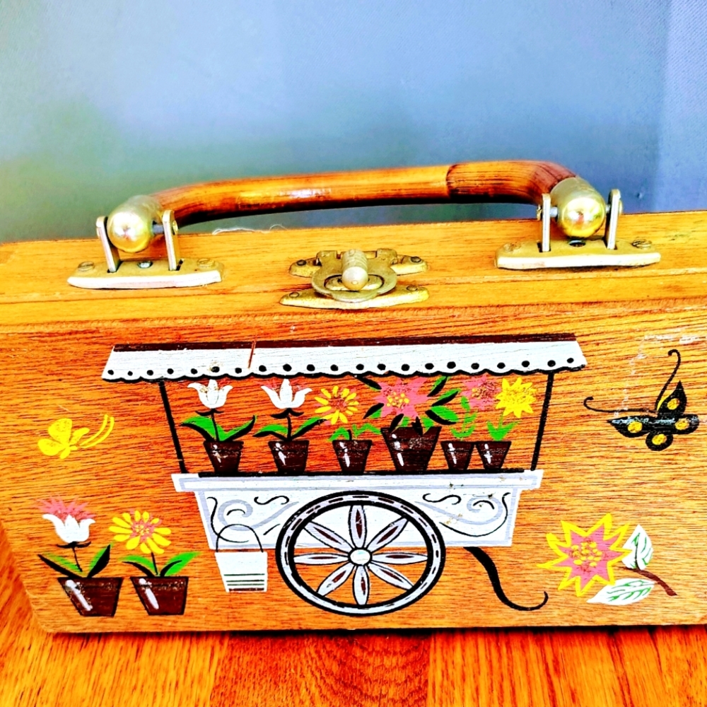 Vintage Hand Painted Wooden Box Purse by Gary Gail GUC